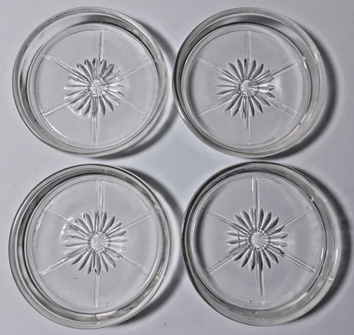 Vintage Coasters Federal Glass Clear Starburst Set of 4 MCM Daisy Hazel Atlas