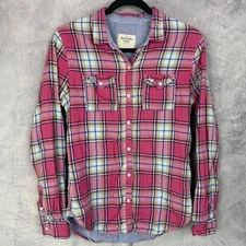 Vtg y2k Abercrombie & Fitch Womens Plaid Button Up Shirt Sz S preppy old money