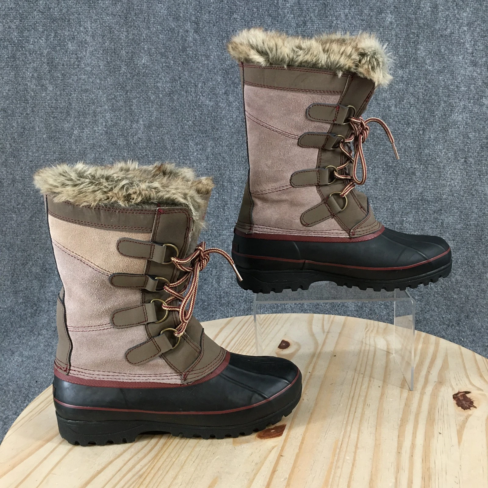 Khombu Boots Womens 8 North Star Insulated Faux Fur Lined Snow Boot Brown Black