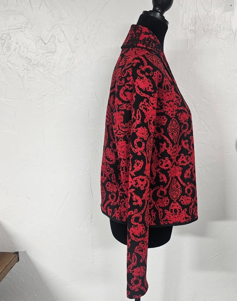 Кардиган 90-х Kim Rogers мягкий блейзер дизайн красный черный пейсли женский размер M  - Изображение 4 из 4