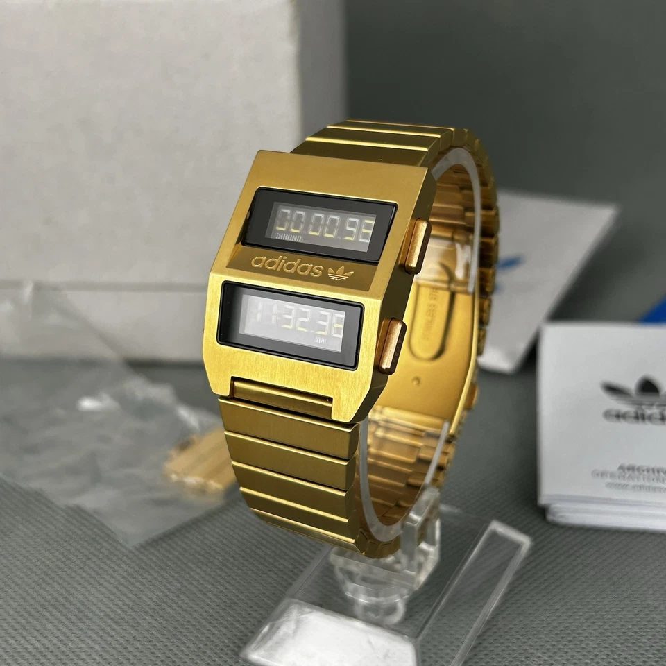 Adidas Gold Digital Watch Archive_M3 Backlight New Battery Box Links RARE VGC - Image 3 of 4