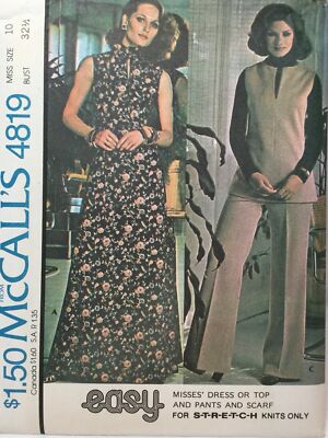 4819 McCALLS Easy c.1975 - DRESS TOP PANTS SCARF for Knits - Sz 10 B 32.5''