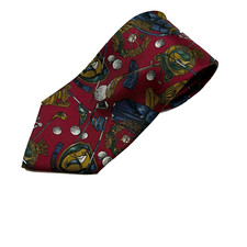 Hugo Boss Vintage Tie Men's Red Golf Print 100 Silk Necktie Handmade In Italy