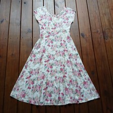 Vintage 90's S/M white pink rose floral romantic soft midi maxi dress