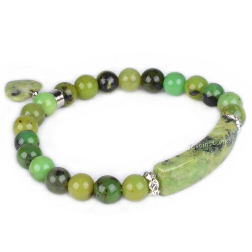Semi-precious gemstone beads Heart Charm stretch bracelet 7" - Picture 22 of 168