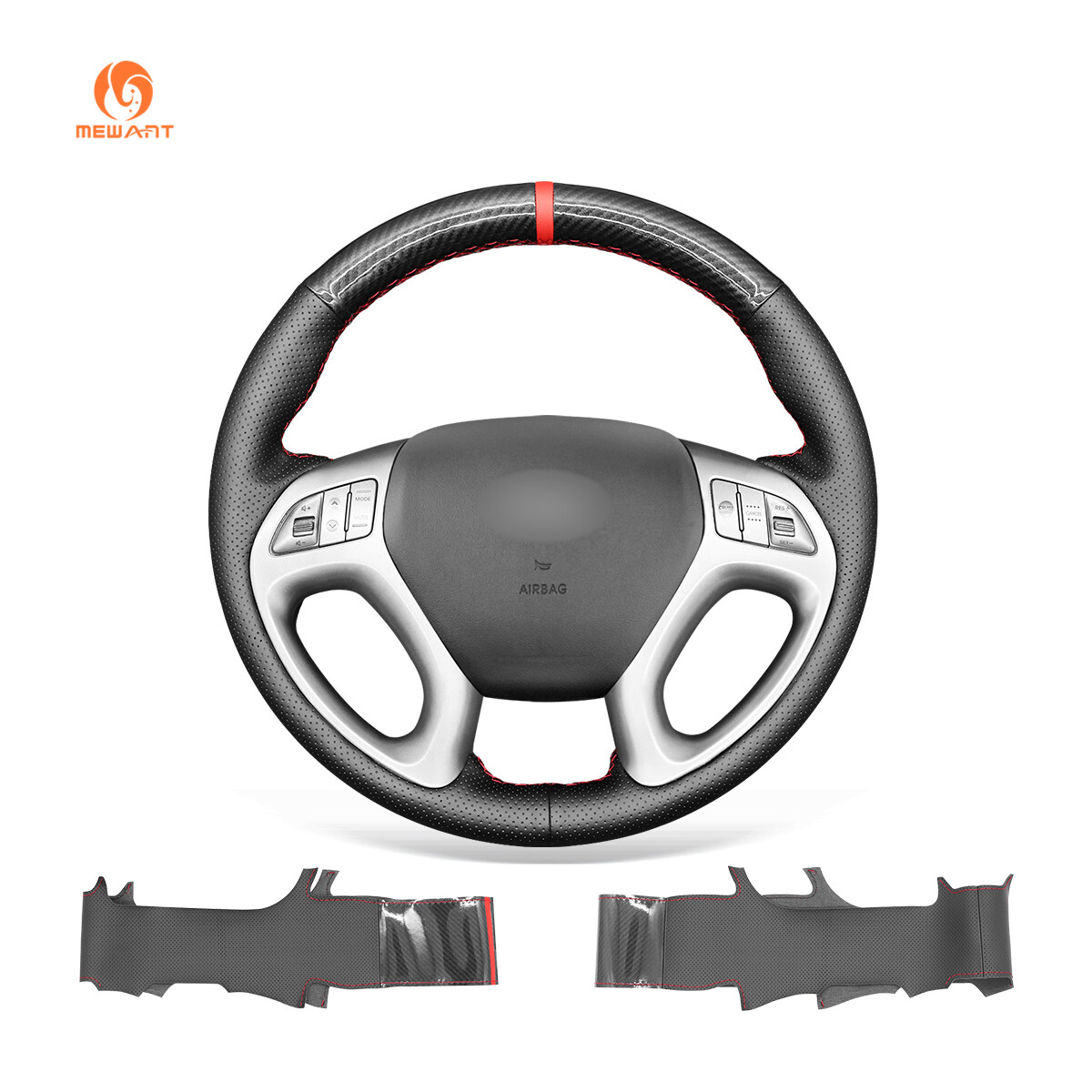 MEWANT Carbon Fiber Leather Car Steering Wheel Cover for Hyundai ix35 2010-2015