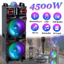 4500W Bluetooth Speaker Rechargable Dual 10" Woofer Party FM Karaok DJ LED AUX