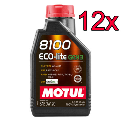 [Case of 12] Motul 8100 ECO-Lite Gen3 Full Synthetic 0W-20 Engine Motor Oil 1L