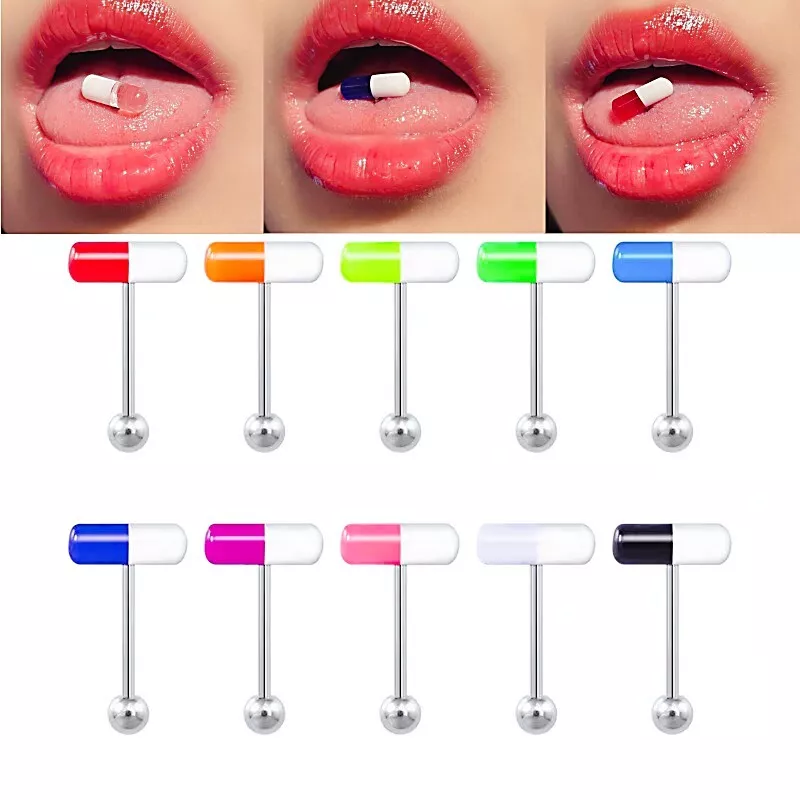 10 30X Acrylic Pill Capsule Surgical Steel Barbell Tongue Bar Ring Stud Piercing