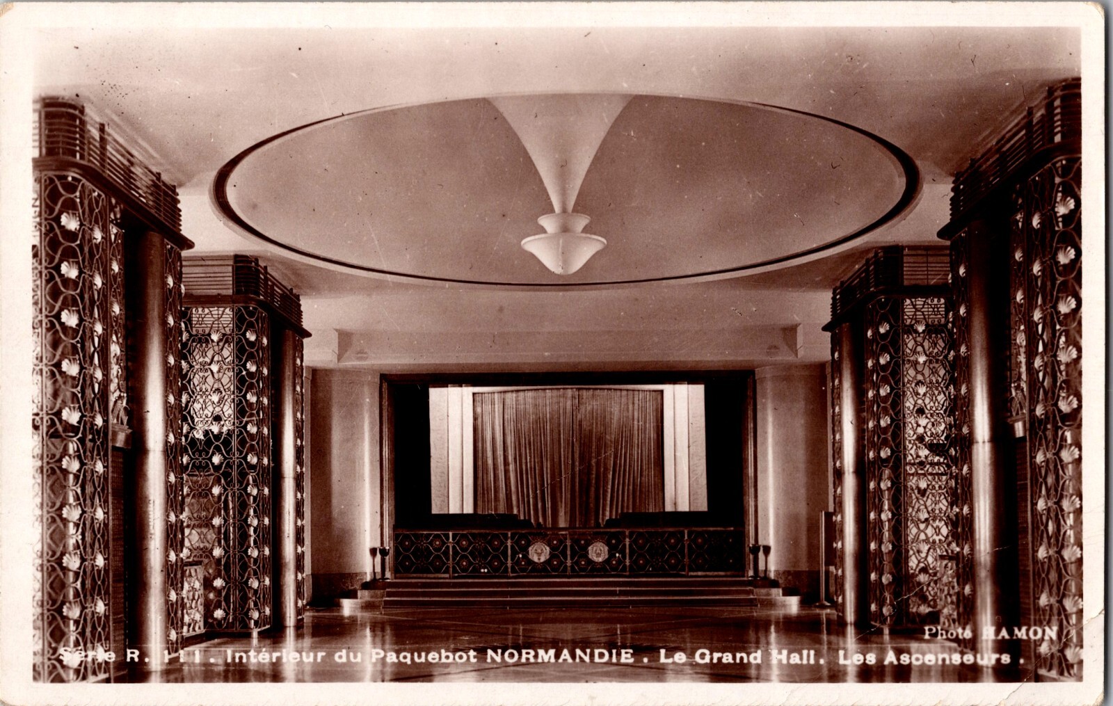 Mint Real Picture RPPC Postcard SS Normandie Steamer Ship Inside Great Hall