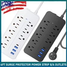 Wall Mountable USB Surge Protector 4/8 Outlets Power Strip 4 USB Ports for Home
