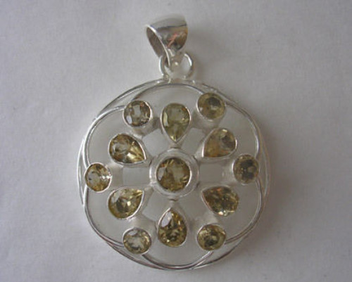 Sterling Silber CITRIN gelber Edelstein CLUSTER Anhänger NOVEMBER GEBURTSTAG Charm - Bild 1 von 4