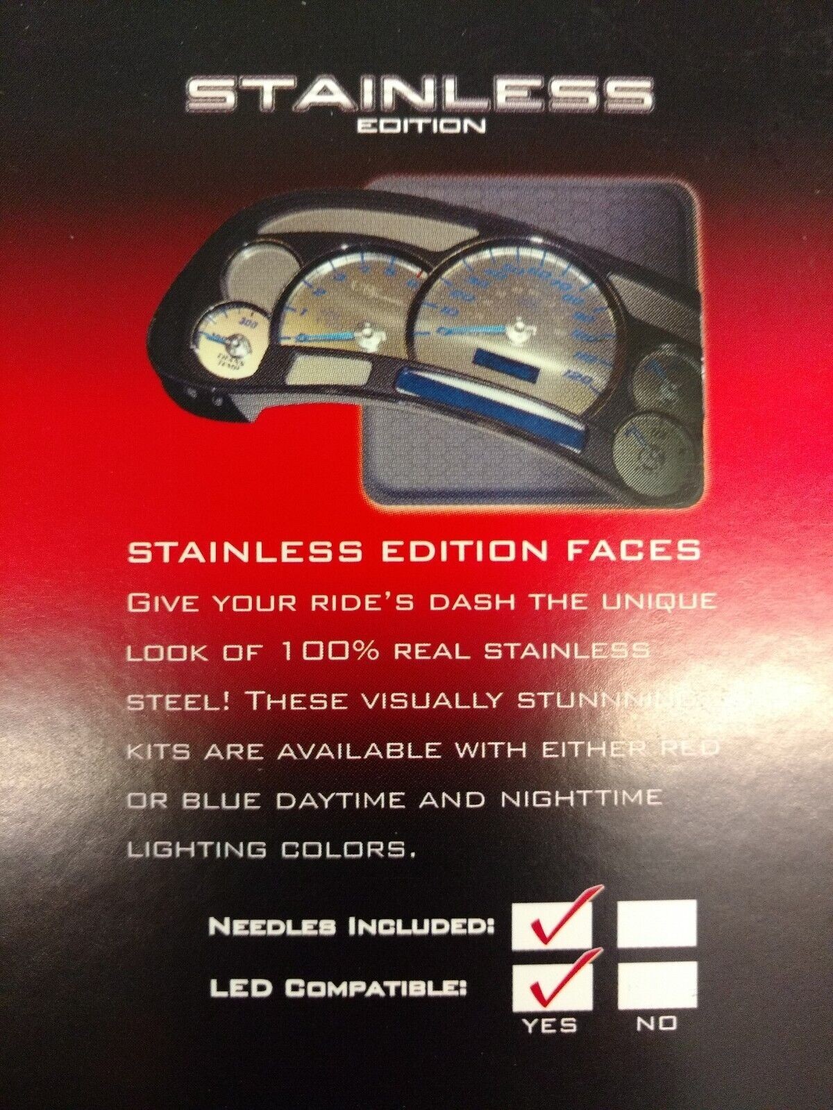 Stainless Steel Gauge Face Kit Red Text Matching Pointers GM 2003-2006 US Speedo
