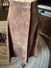 Brown Vintage Leather/Suede Button Up Maxi Skirt Lizwear Size 4