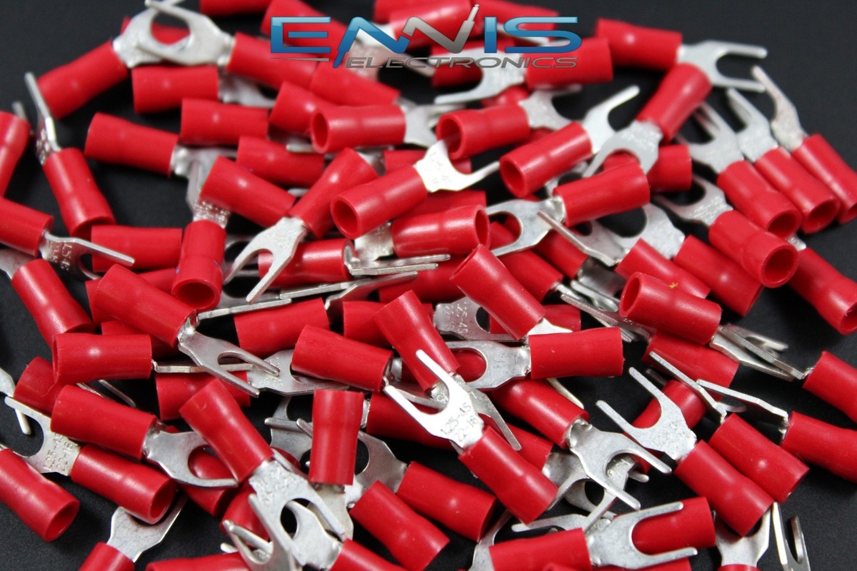 18-22 GAUGE VINYL SPADE #8 CONNECTOR 200 PK RED CRIMP