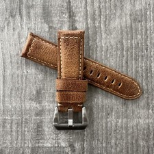 Pour OFFICINE PANERAI PAM Bracelet De Montre En Cuir Brun Vintage De 24Mm