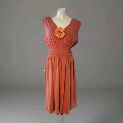 NWT Mossimo Dress Womens Size Large L Sleeveless Removable Flower Stretch Rust