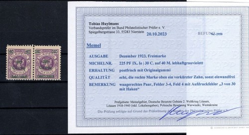 Memel 225PFIX +ie ABART ** MNH MINT BPP FOUND -,-EUR (BA7921