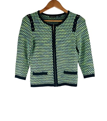 Michael Simon Women s Green Zip Up Knit Cardigan Studded Embellished Size S