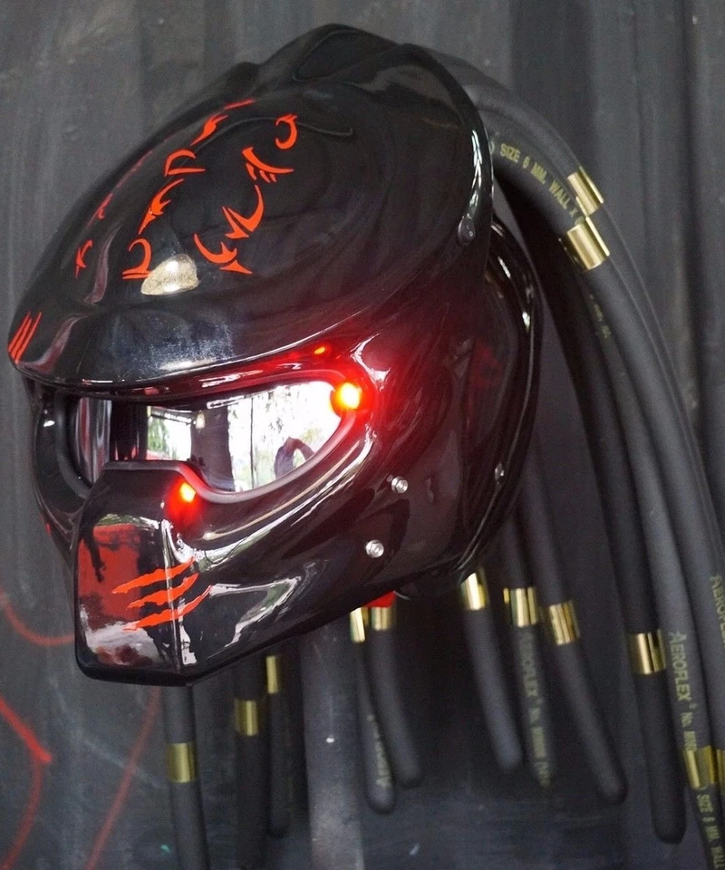 Casco Predator Wolf personalizado negro brillante cascos de motocicleta casco novedad: M,L Foto 2 de 4