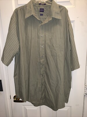 Arrow Men's Green & White Striped Short Sleeve Button Down Shirt Size XL