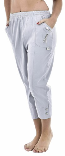 WOMENS CAPRI TROUSERS LADIES ELASTICATED TWO POCKETS CROPPED PANTS 3/4 PLUS SIZE - Picture 5 of 13