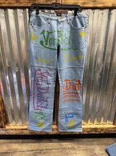 Retro Y2K VON DUTCH Originals Painted Graffiti Blue Wide Leg Jeans Size 11 NWOT