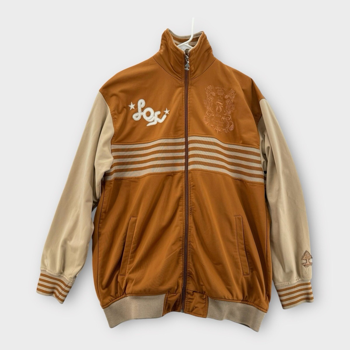 VINTAGE Retro Fox Track Jacket Mens Large Warm Up Brown Tan VINTAGE Retro Fox Track Jacket Mens Large Warm Up Brown Tan