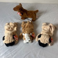 Ty Beanie Baby Lot of 4 dogs from 1995 - 1996 Weenie Wrinkles Pugsly  