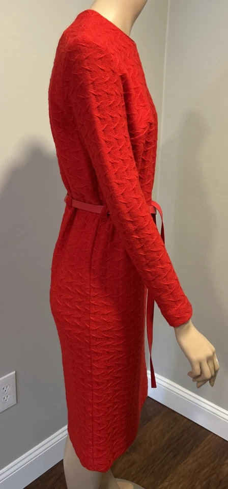 Vestido lápiz rojo tejido lana vintage años 50 manga larga Foto 3 de 4