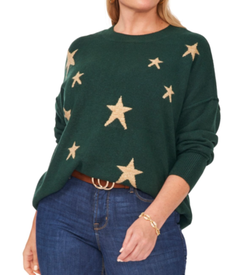 Vince Camuto Plus Size Star Sweater Pine Green Size 2X Style #9251263