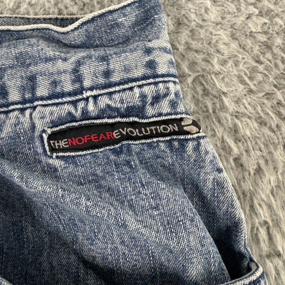 Pantalones de mezclilla vintage años 90 Y2K No Fear Evolution talla 30x28 HEMMED relajados holgados patinadores Foto 2 de 4