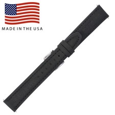 18mm Black Genuine Leather Watch Band - USA