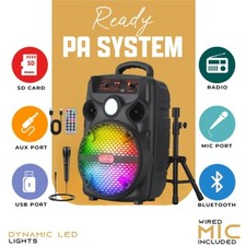 1100W Portable 8" PA Bluetooth Speaker w/ Stand  Microphone Karaoke Loud Party