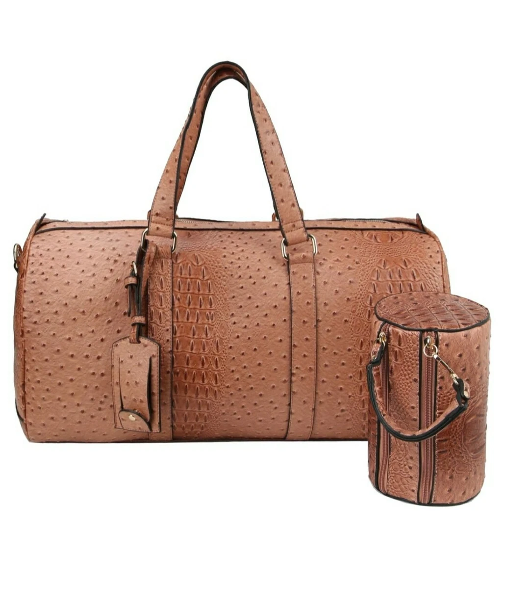 Ostrich Embossed Weekender Travel Duffle Bag