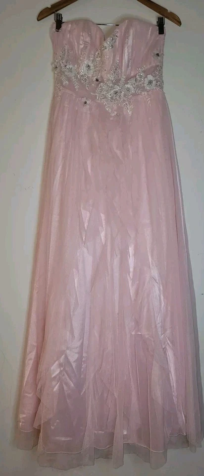 Vestido Roberta Rosa Formal Imperio Boda Baile de graduación Regreso a casa Talla 7 Sin tirantes Tul Foto 3 de 4