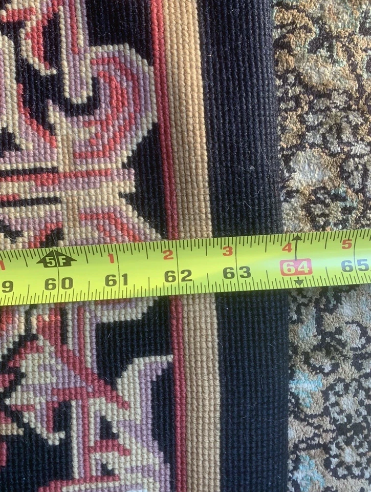 Vintage Needlepoint French Aubusson Rug  *EUC* Black Floral W/ Pink Roses 5x8ft - Image 3 of 4