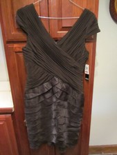 Adrianna Papell Dress SIZE 14 Ruched Top Tiered Ruffle Brown Iridescent NEW TAGS