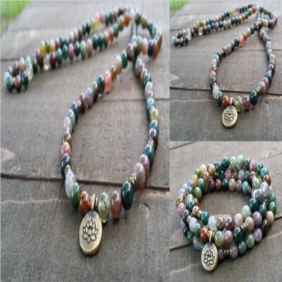 Natural 6mm 108 India agate Gemstone mala energy yoga Bracelet Men's Yoga