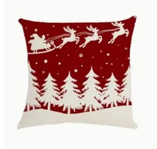 Deer Winter Tree Santa Sleigh Christmas Throw Pillow Cover Winter Holiday Decor