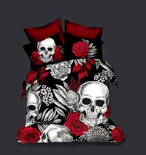 3D Skull Red Rose Quilt Cover Set Duvet Cover Bedding Pillowcases