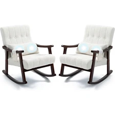 2x Wooden Accent Upholstered Rocking Chair Nursery Glider Rocker Lumbar Massage