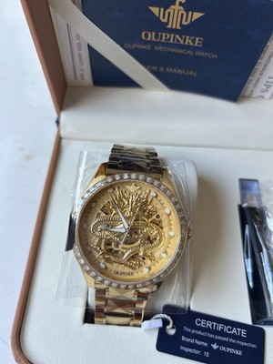 OUPINKE Dragon Skeleton Mens Wrist Watches Luxury Dress Automatic Self Windin...