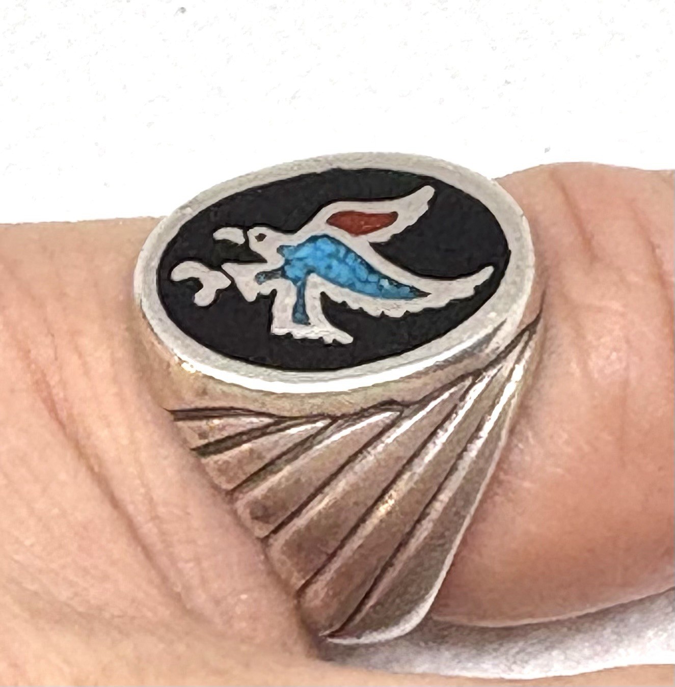 (98) Native American Eagle 925 Silver Ring Size 7… - image 3
