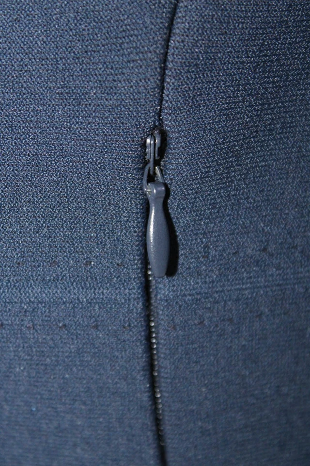 Alexander McQueen Womens Side Zip Ruffled Scoop Neck A Line Dress Navy Small - Image 4 of 4