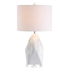 Jonathan Y 25.5 White Ceramic Marble-Effect Table Lamp Crystal Base Modern