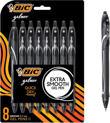 BIC Gelocity Quick Dry Black Gel Pens, Medium Point (0.7mm), 8-Count Pack, Retra