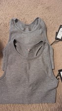 2 X BOUX AVENUE BOUX SPORT GREY RIBBED SEAMLESS CROP TOPS BNWOT SIZE UKEX SMALL