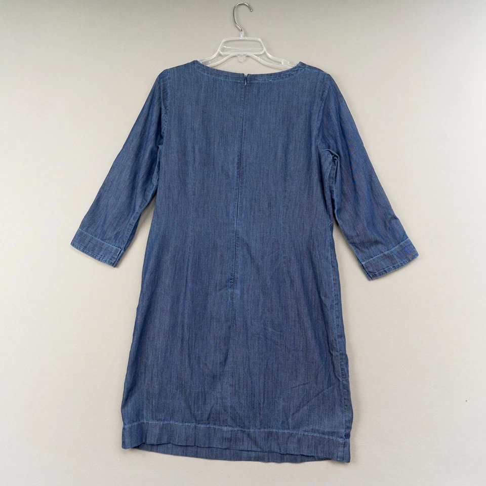 Vestido Talbots Para Mujer 10P Azul Denim Cambio Manga 3/4 Algodón Borde con Botones Foto 3 de 4