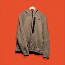 Nike Tech Brown Fleece Full Zip Hoodie Logo Hooded Pockets Long Sleeve Men